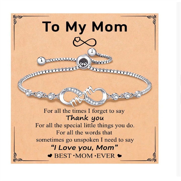 Персонализирана гривна Vitesthord за майки, посребрена с бяло злато, кубичен цирконий, регулируема, идеален подарък