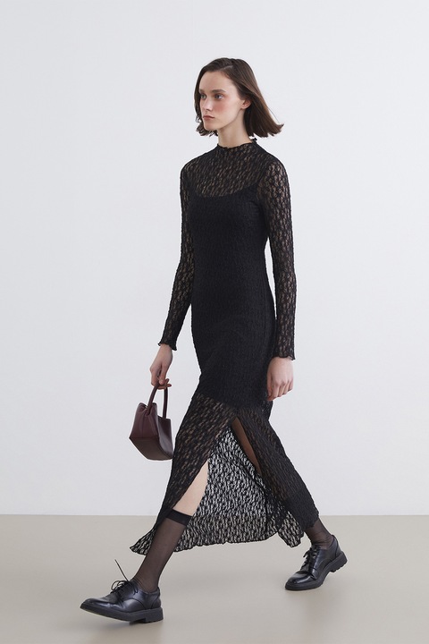 LC WAIKIKI, Rochie semitransparenta cu slit lateral, Negru