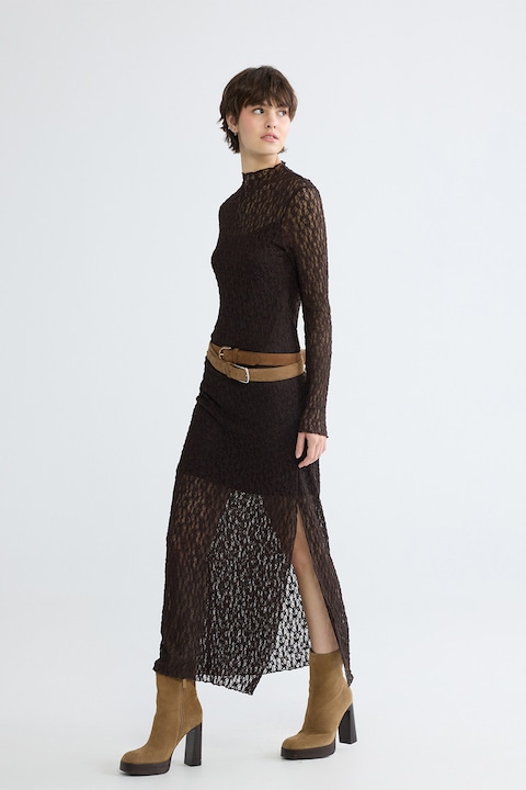 LC WAIKIKI, Rochie semitransparenta cu slit lateral, Maro inchis