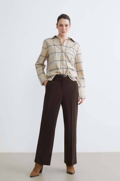 LC WAIKIKI, Pantaloni evazati cu talie inalta si curea, Maro inchis, 42