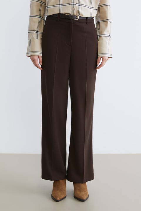 LC WAIKIKI, Pantaloni evazati cu talie inalta si curea, Maro inchis