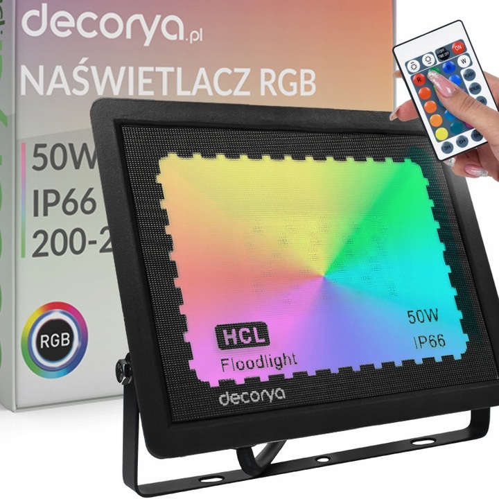 Aplica LED Exterior DecoRYA 50W RGB, IP66, Telecomanda, Multicolor
