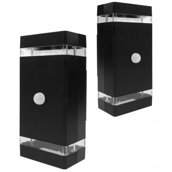 Aplica LED ECOLIGHT, neagră, cu senzor PIR, 2xGU10, IP44