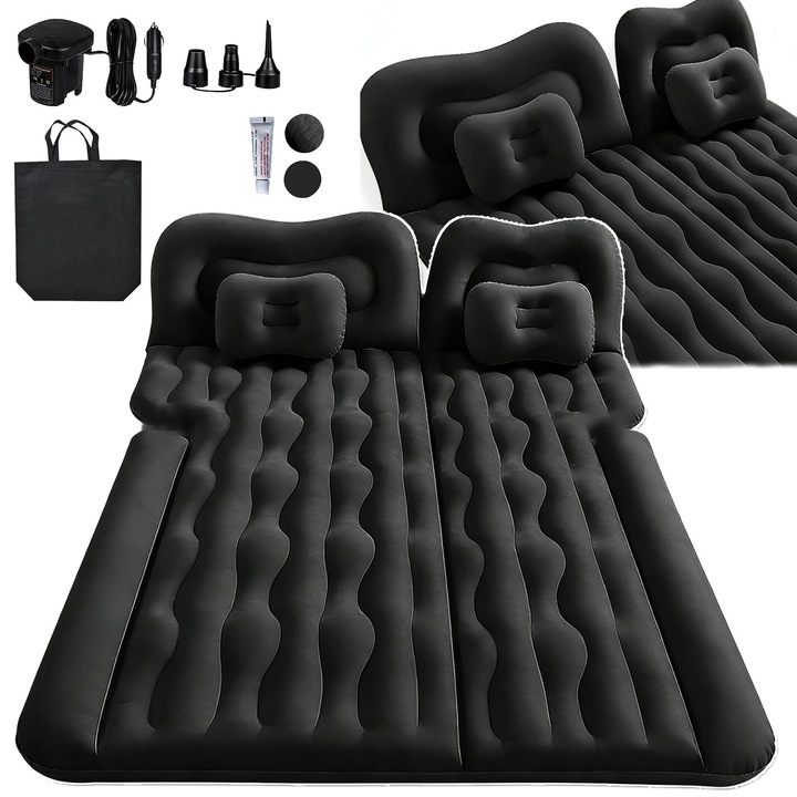 Saltea Auto Gonflabila, Pat gonflabil de calatorie, YOUKUKE®, pentru masini SUV, MPV, dimensiuni 174 X 126 cm, negru