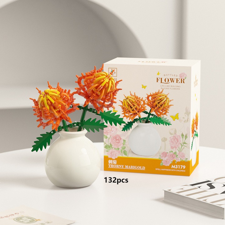 Set constructie buchet flori in vaza decorativa, DIPAPEPE®, multicolor