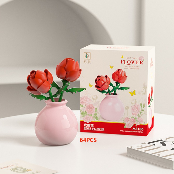 Set constructie Dipapepe buchet flori in vaza decorativa, DIPAPEPE®, multicolor