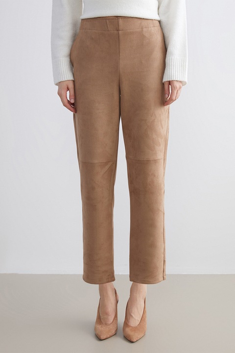 LC WAIKIKI, Pantaloni drepti din piele intoarsa sintetica, Maro nisip, L