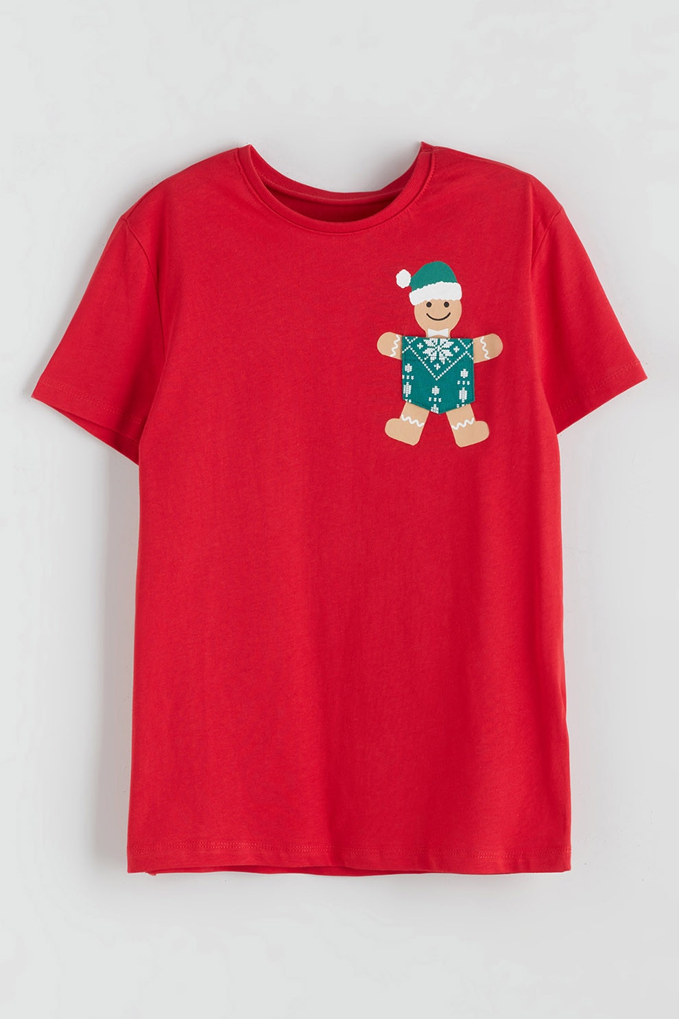 LC WAIKIKI, Tricou cu buzunar pe piept si imprimeu tematic de Craciun, Rosu, Verde, 110-116 CM