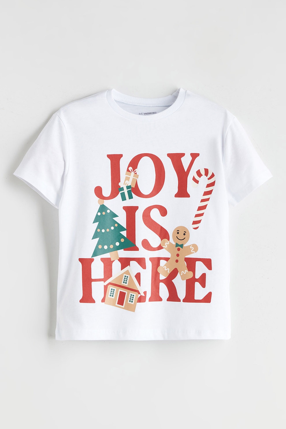 LC WAIKIKI, Tricou din bumbac cu imprimeu tematic de Craciun, Rosu, Alb, 110-116 CM