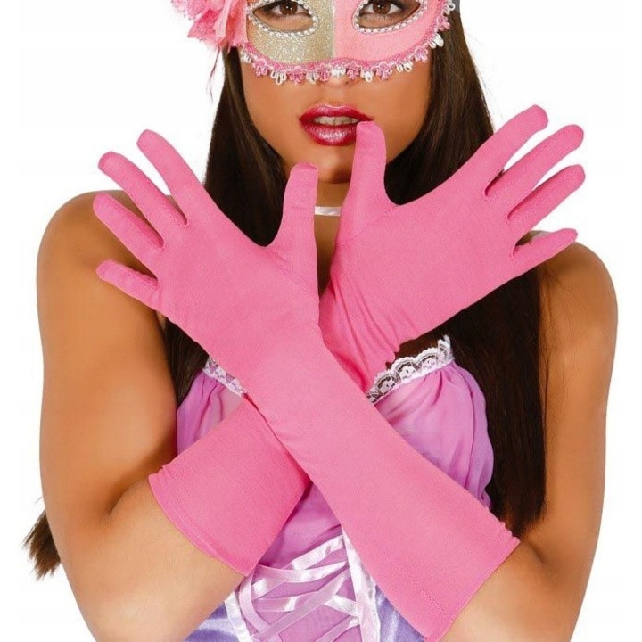 Manusi lungi roz, Guirca, stil retro, 42cm, set 1 pereche