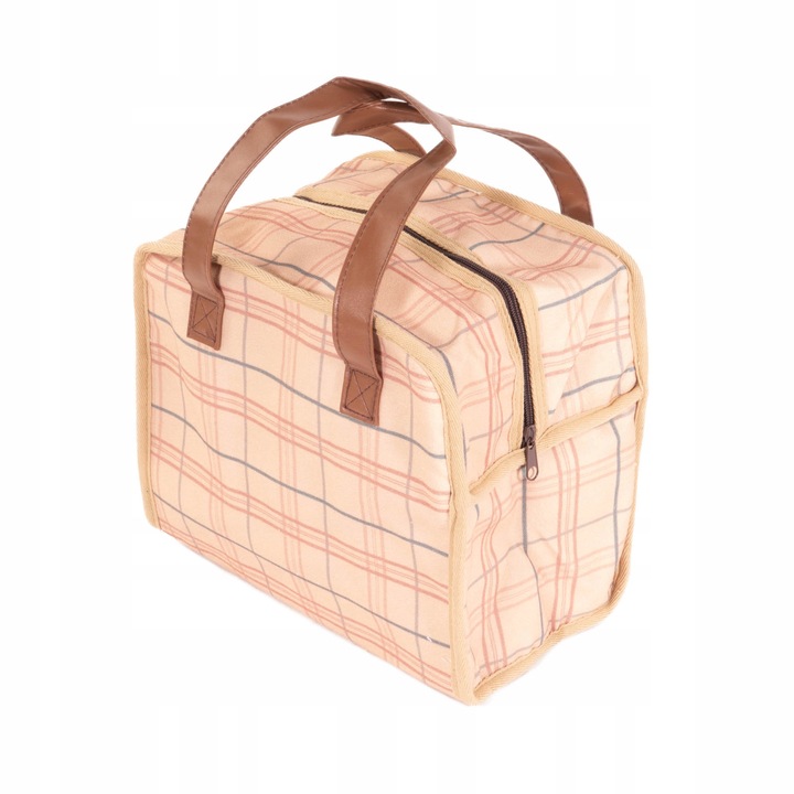 Geantă termică bumbac, 11L, design carouri, bej, 27x19x22cm
