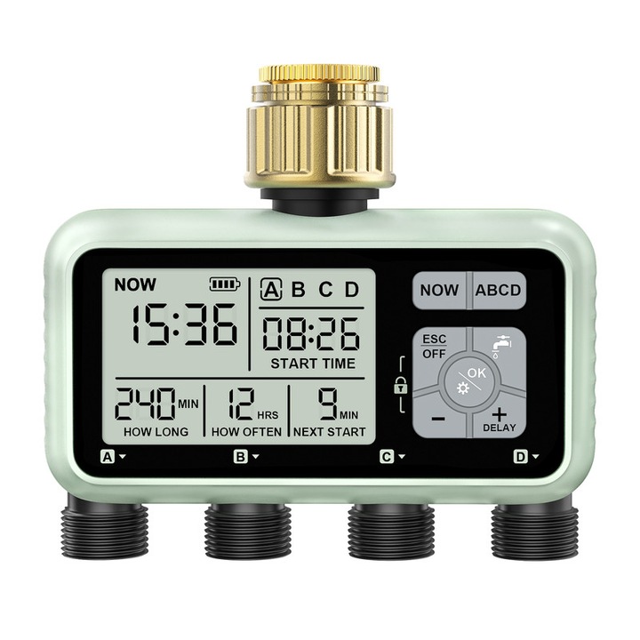 Programator stropire, johgee, cu 4 zone, brass, verde, 14.2x16.4x7.4cm