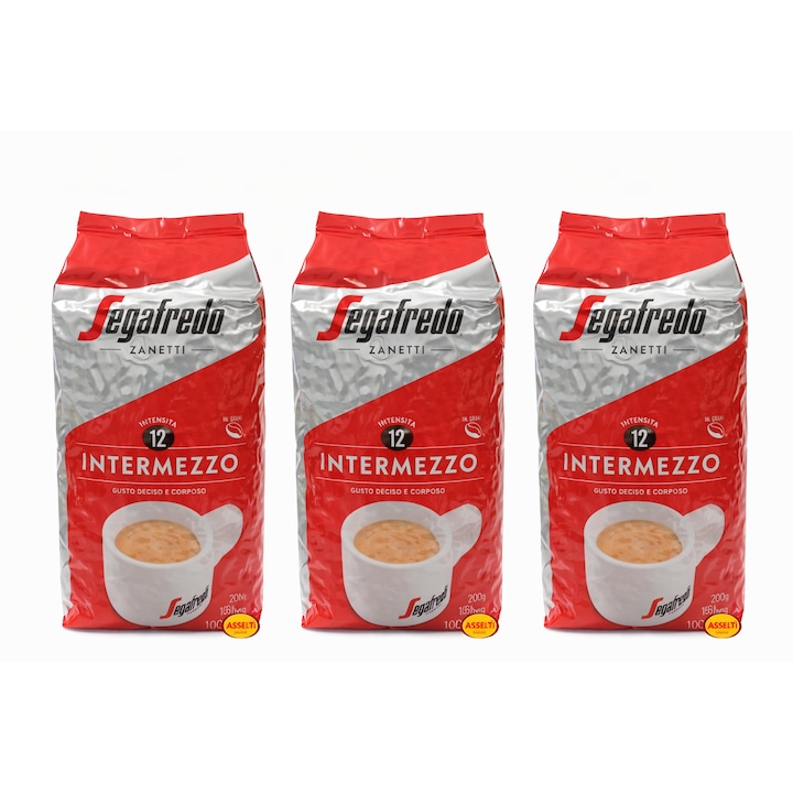 Set 3 bucati Segafredo Zanetti Intermezzo, cafea boabe 1 kg
