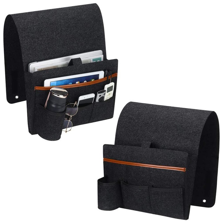 Органайзер за легло тип джоб, Bedee, 7 джоба, 3 начина на инсталиране, противоплъзгащ дизайн, първокласен материал, отличен за спални, общежития, дивани, шкафове за маса, 34*24*7.5см