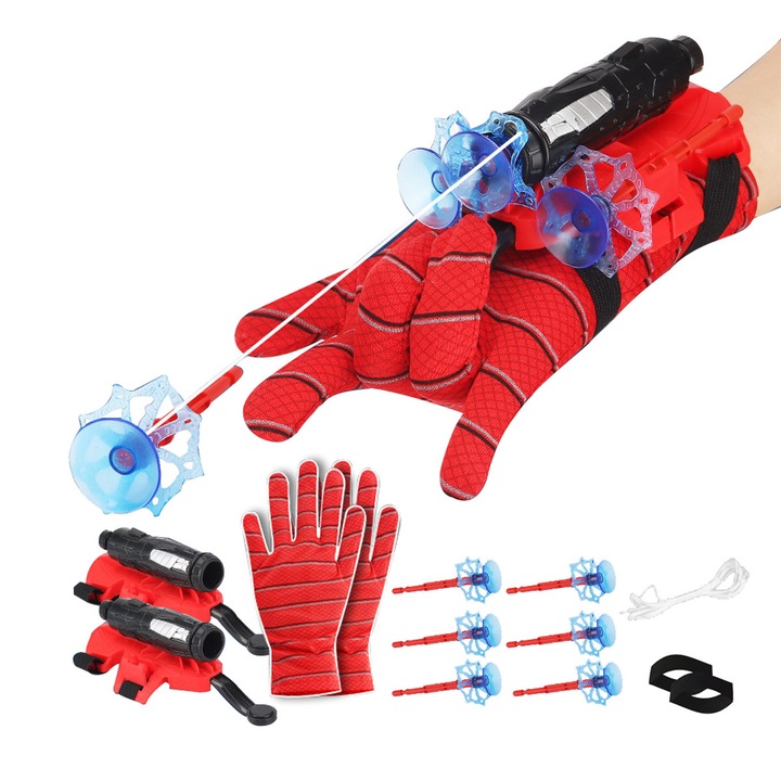 2 bucati Jucarie Web Slinger Glove Adventure, Lanterna cu Maini pentru Copii cu Aruncator de Sageti Outdoor, Set de Joc Interactiv pentru Gradina si Petreceri, Cadou Unic pentru Copiii iubitori de aventura