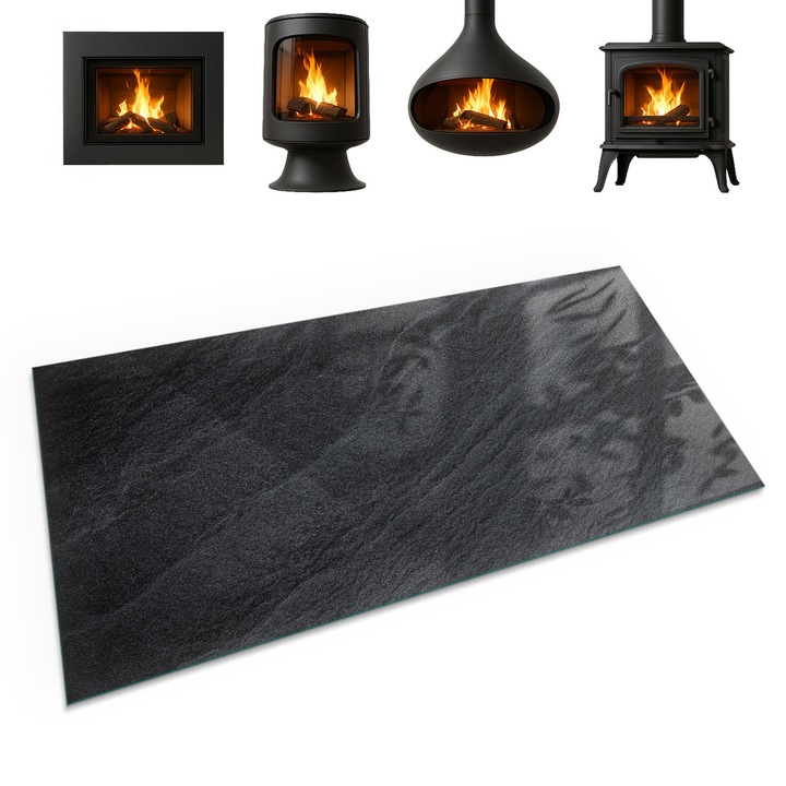 Placa de sticla pentru semineu, Coloray, Model De Piatra Naturala, 120x60 cm, Negru, Termorezistenta, Sticla securizata (Grosime 4mm), 010010780180000003107