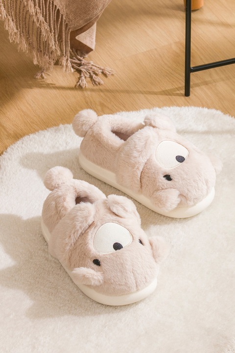 LC WAIKIKI, Papuci de casa cu model cu animale, Crem, 40-41