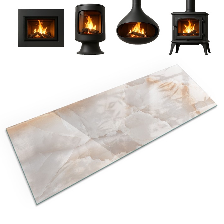 Placa din sticla securizata, Coloray, Motiv Organic Din Piatra, 125x50 cm, Bej, Protectie podea semineu, Accesoriu modern, 010010780190000282608