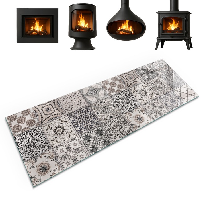 Placa de sticla pentru semineu, Coloray, Modele Decorative Cu Placi, 125x50 cm, Negru, Termorezistenta, Sticla securizata (Grosime 4mm), 010010780190000007834