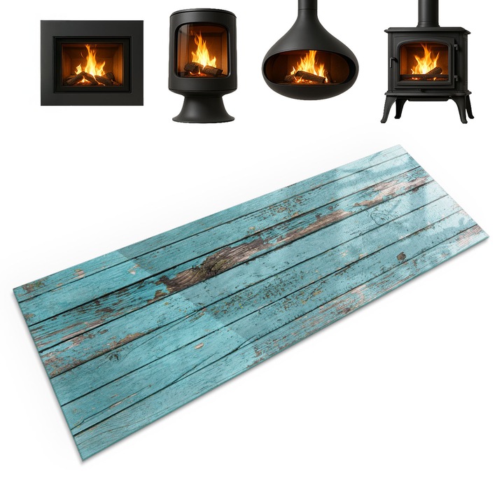 Placa de sticla pentru semineu, Coloray, Placi Rustice In Stil Natural, 125x50 cm, Turcoaz, Termorezistenta, Sticla securizata (Grosime 4mm), 010010780190000020220