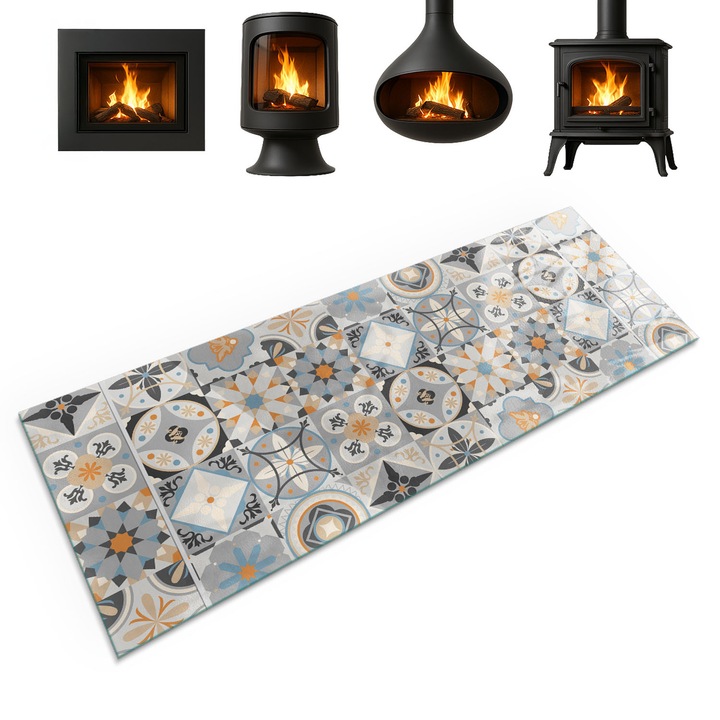 Placa din sticla securizata, Coloray, Modele De Mozaic In Forme De Placi, 125x50 cm, Gri, Protectie podea semineu, Accesoriu modern, 010010780190000020293