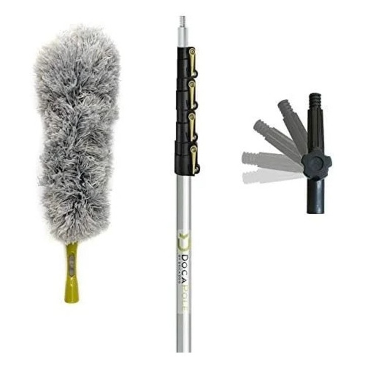 Set maner telescopic cu pamatuf DocaPole, microfibra/aluminiu, gri/argintiu/negru, 9, 1 m