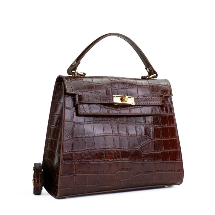 Geanta Dama, Posete Fagaras,Piele, Maro Inchis, 31x17x25cm