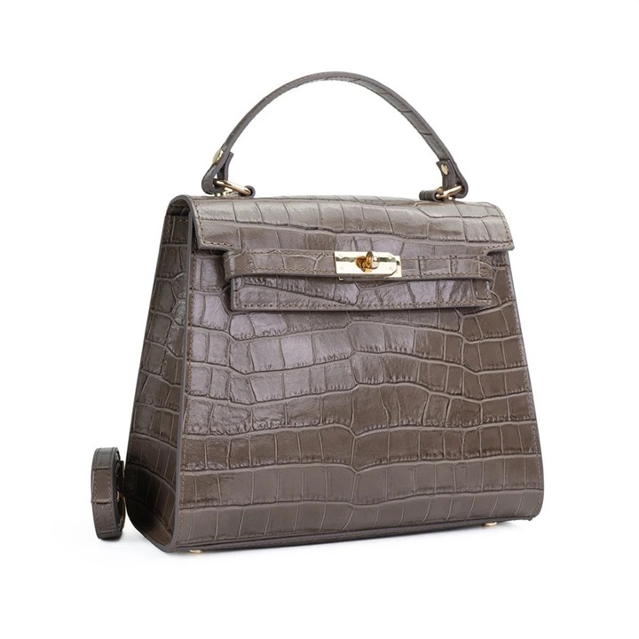 Poseta Piele Teresa - Croco - Maro, Geanta Casual din Piele Naturala, Geanta, Genti