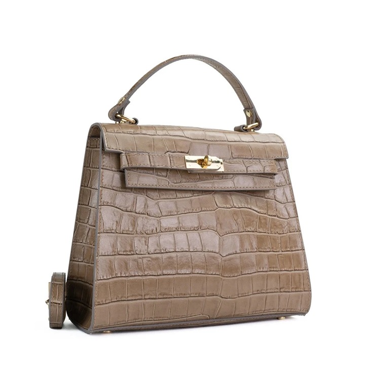 Poseta Piele Teresa - Croco - Crem, Geanta Casual din Piele Naturala, Geanta, Genti