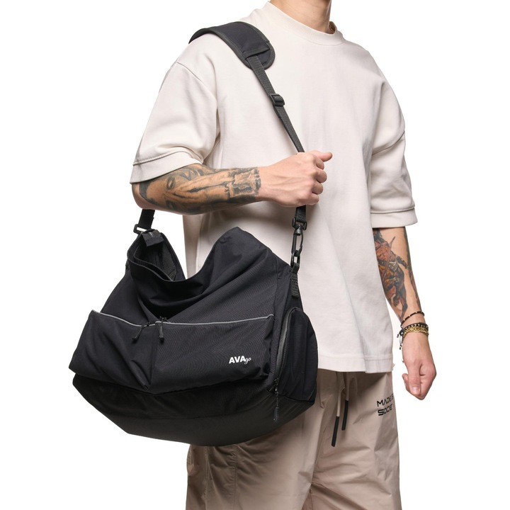 AVA városi táska, fekete, uniszex, vízálló, cipőrekesszel, fényvisszaverő elemekkel, 26 L, 46x29x36 cm