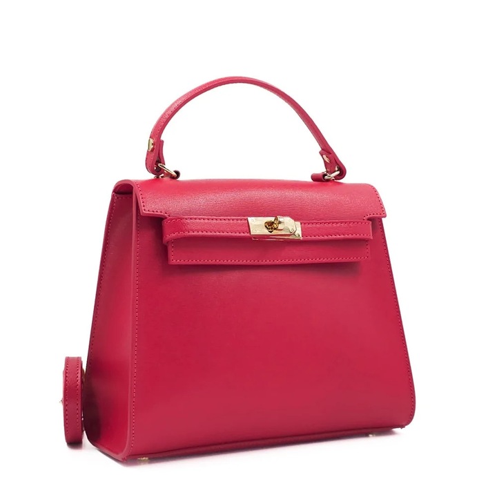 Poseta Piele Teresa - Fucsia, Geanta Casual din Piele Naturala, Geanta, Genti