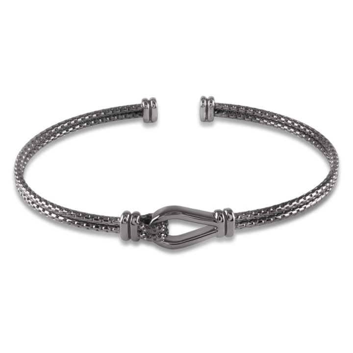 Bratara barbateasca fixa, din argint 925 cu rhodiu negru si detaliu nod marinaresc