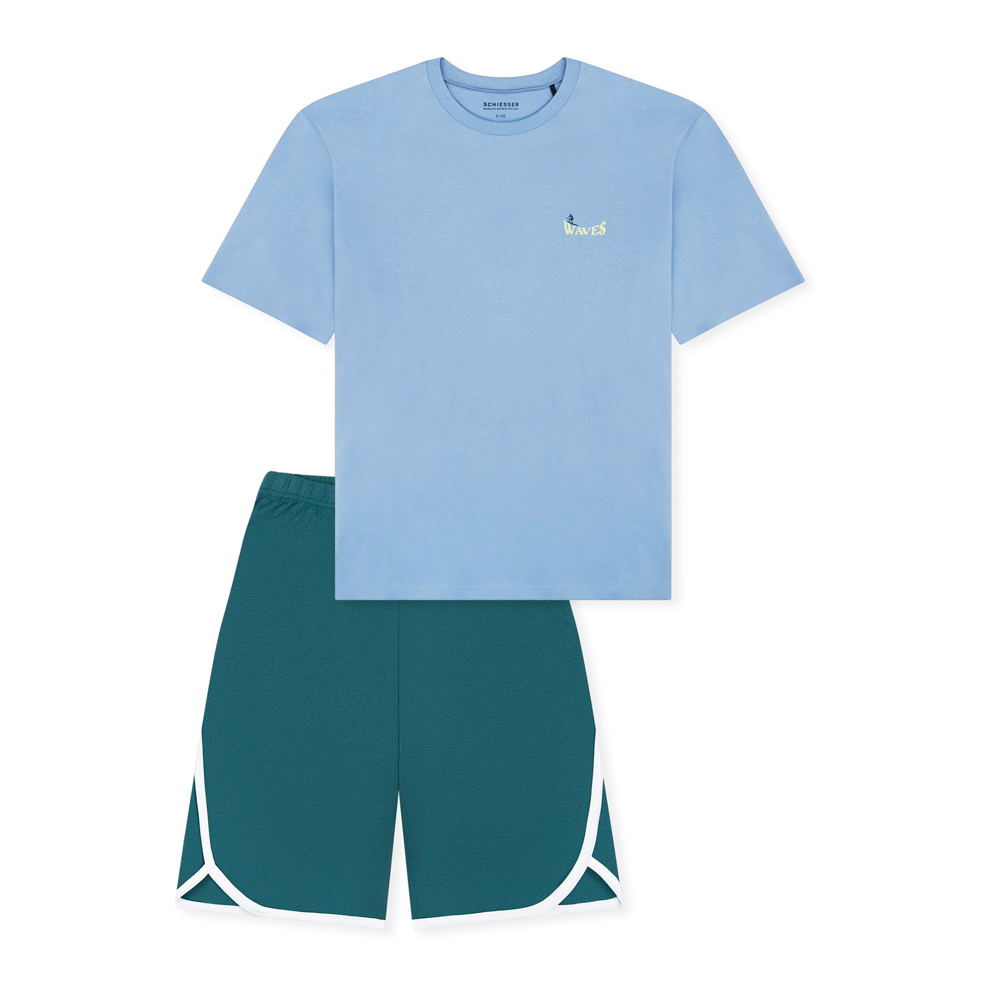 Schiesser, Pijama cu pantaloni scurti si imprimeu, Albastru, 164 CM