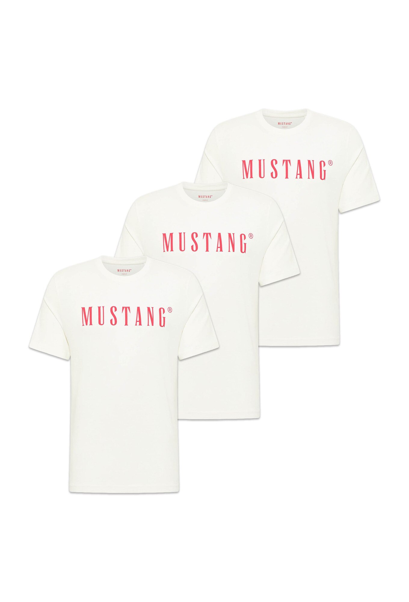 Mustang, Set de tricouri din bumbac organic - 3 piese, Alb, S