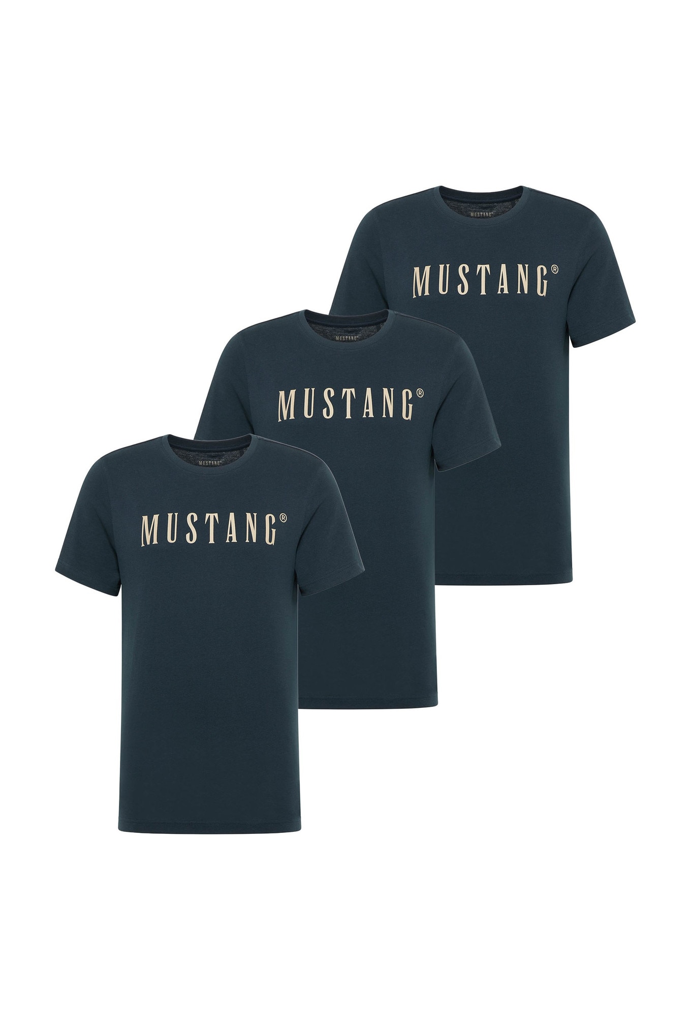 Mustang, Set de tricouri din bumbac organic - 3 piese, Albastru inchis, S