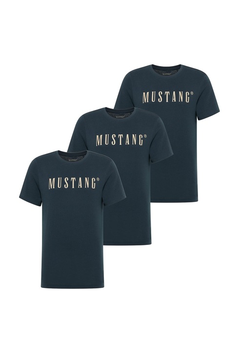 Mustang, Set de tricouri din bumbac organic - 3 piese, Albastru inchis