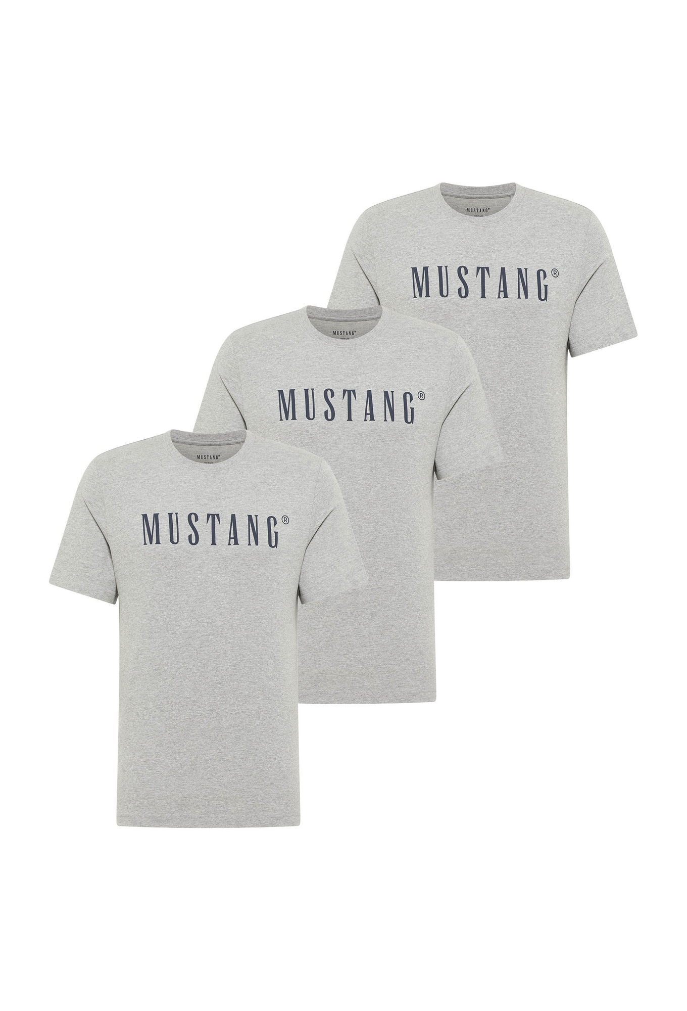Mustang, Set de tricouri din bumbac organic - 3 piese, Gri, 2XL