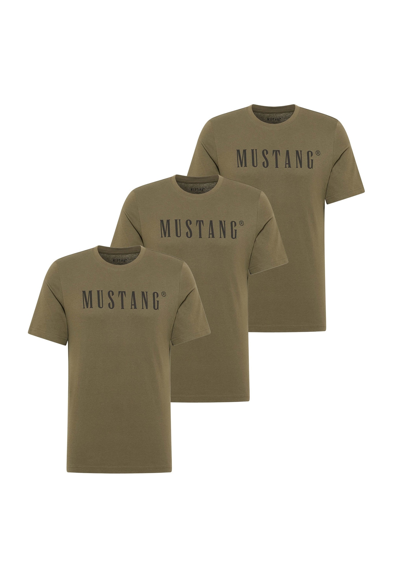 Mustang, Set de tricouri din bumbac organic - 3 piese, Verde masliniu, 2XL