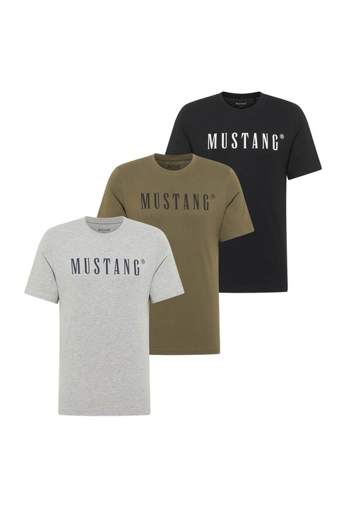 Mustang, Set de tricouri din bumbac organic - 3 piese, Negru/Gri/Verde masliniu