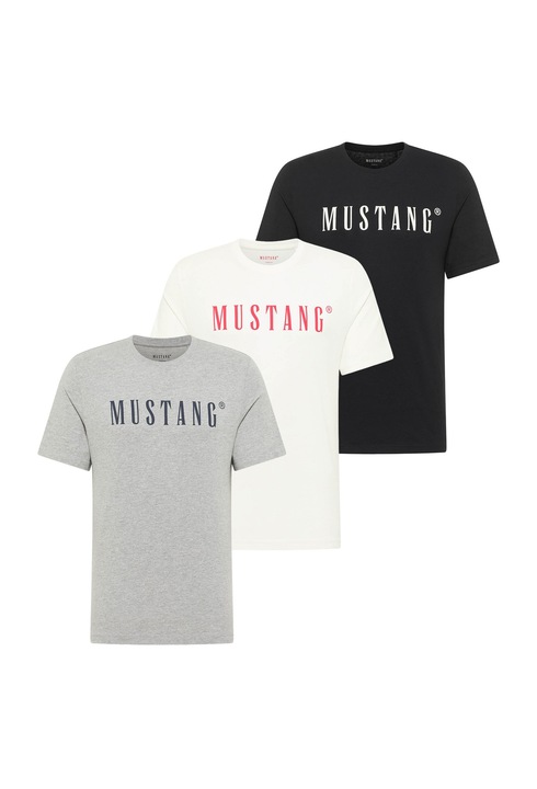 Mustang, Set de tricouri din bumbac organic - 3 piese, Alb/Negru/Gri
