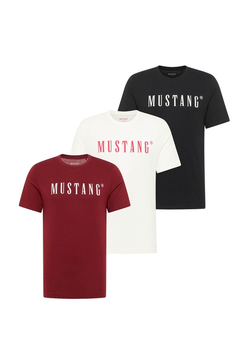 Mustang, Set de tricouri din bumbac organic - 3 piese, Rosu/Alb/Negru