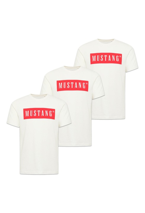 Mustang, Set de tricouri din bumbac organic cu logo - 3 piese, Alb