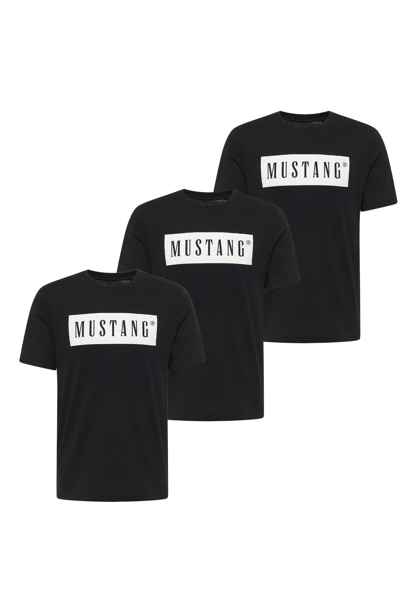 Mustang, Set de tricouri din bumbac organic cu logo - 3 piese, Negru, 2XL