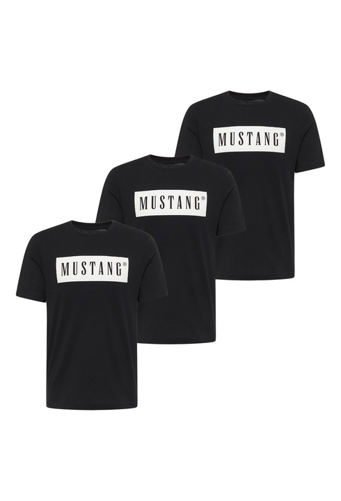 Mustang, Set de tricouri din bumbac organic cu logo - 3 piese, Negru