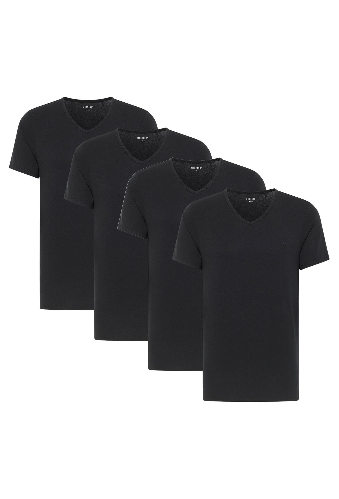 Mustang, Set de tricouri din amestec de bumbac organic cu decolteu in V - 4 piese, Negru, L
