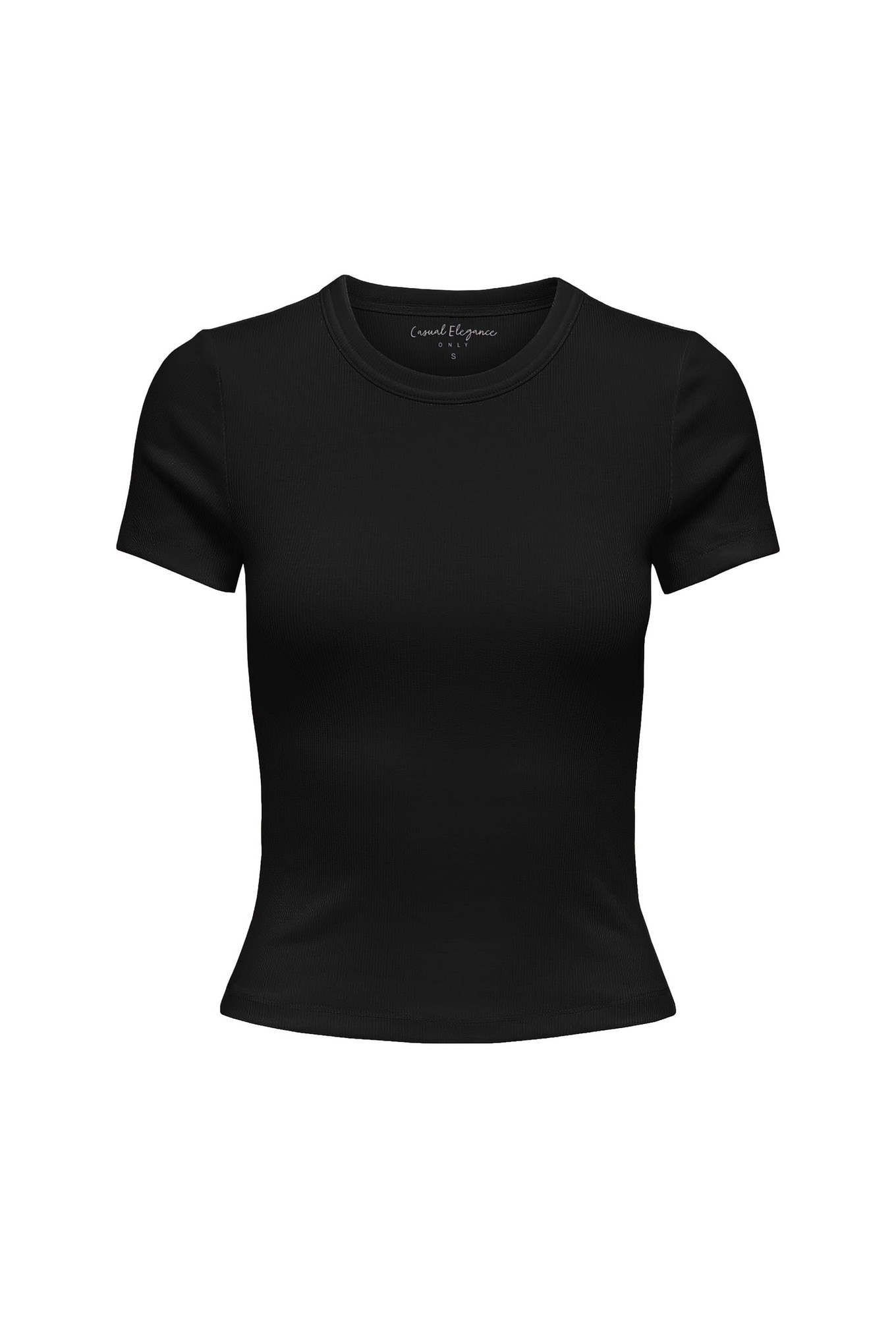 Only, Tricou slim-fit cu decolteu rotund, Negru, XS