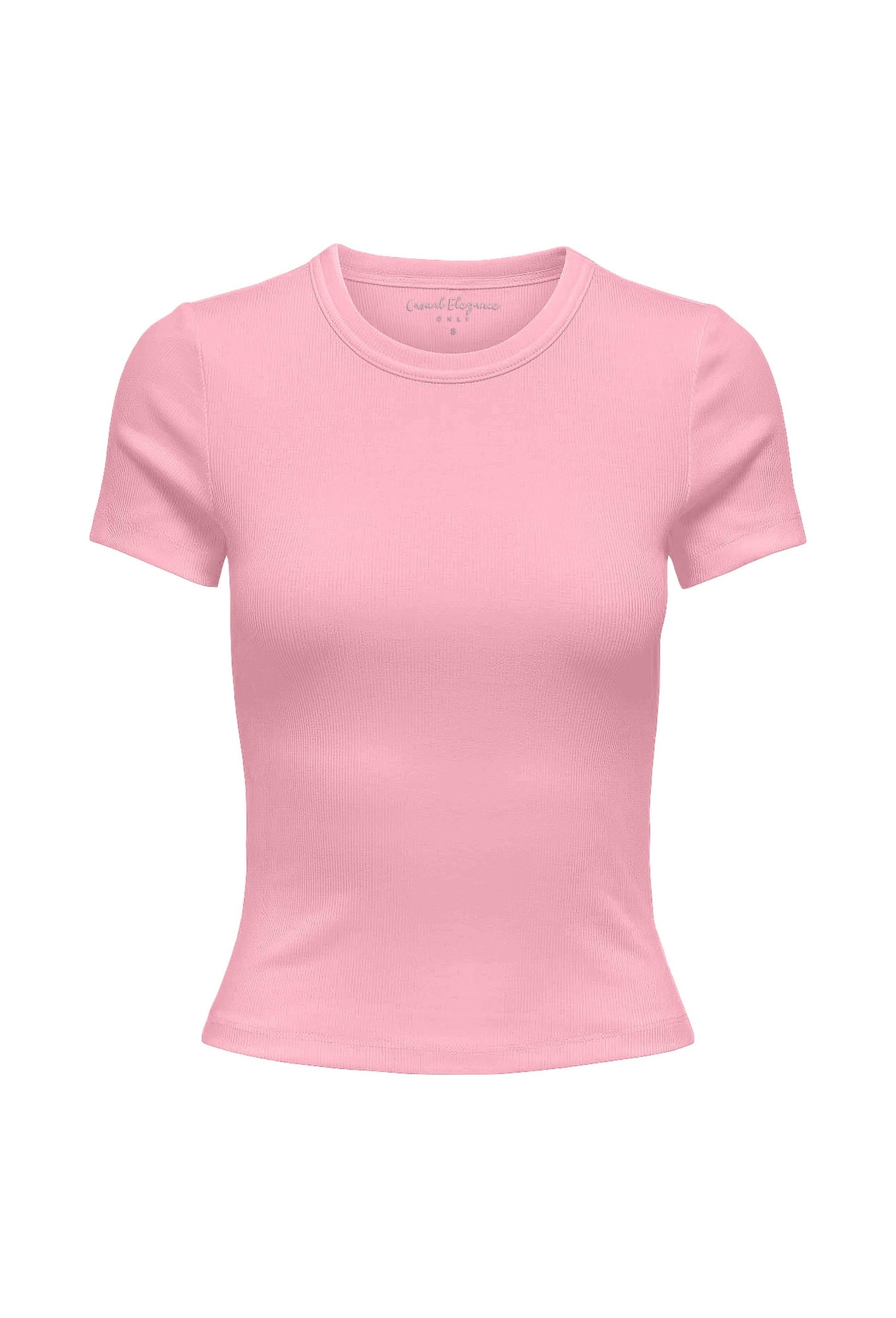 Only, Tricou slim-fit cu decolteu rotund, Roz, L