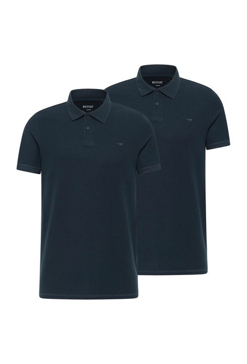 Mustang, Set de tricouri polo din bumbac pique organic - 2 piese, Albastru inchis