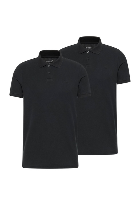 Mustang, Set de tricouri polo din bumbac pique organic - 2 piese, Negru