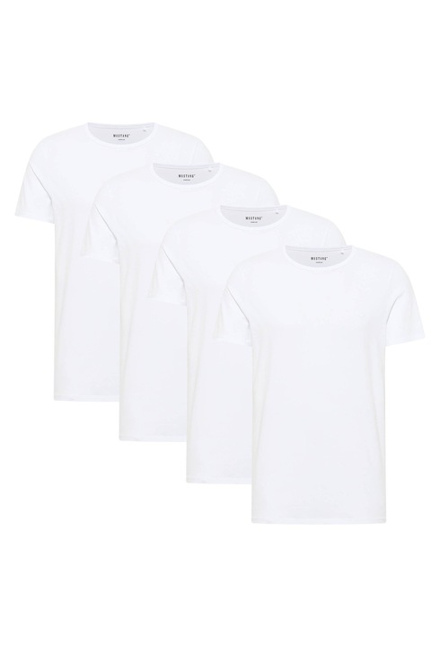 Mustang, Set de tricouri din amestec de bumbac organic cu model uni Allen - 4 piese, Alb